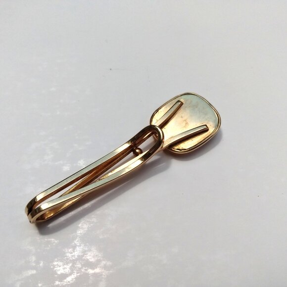 Vintage Tie Bar Clip Slide Gold Tone Black Sparkle Dapper - Picture 3 of 9